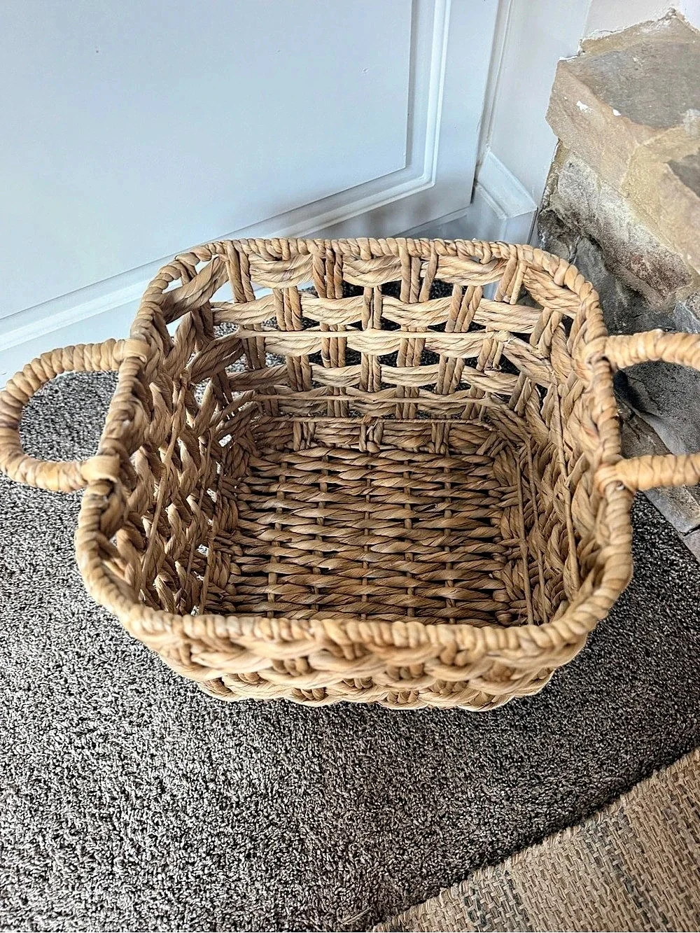 Woven Basket with Handles in Brown